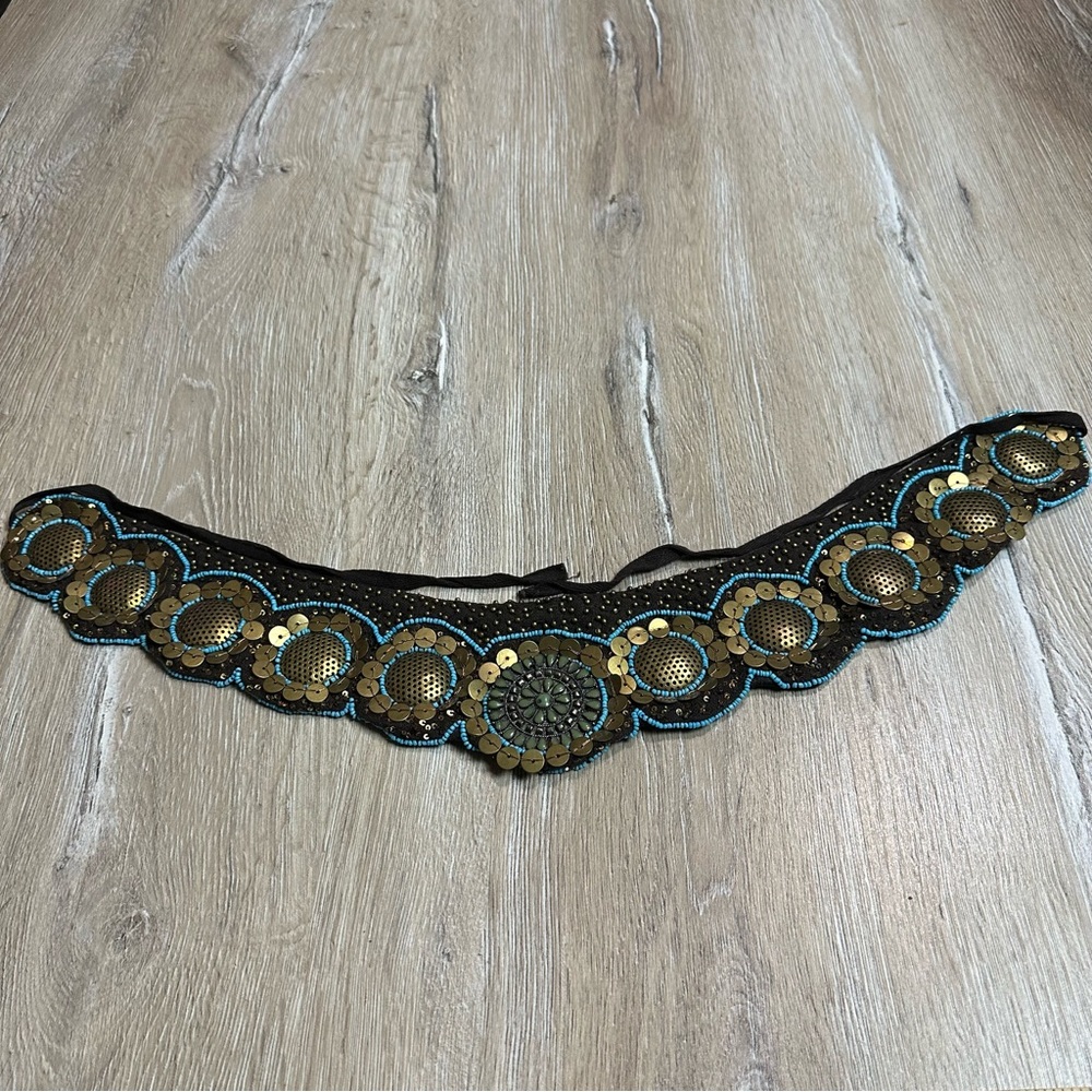 Papillon Los Angels Belt Beaded Bohemian Brown Gold Size Small Waist Tie Around